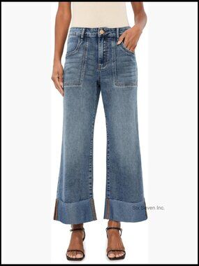 High-Rise Wide-Leg Jeans with Roll-Up Hem